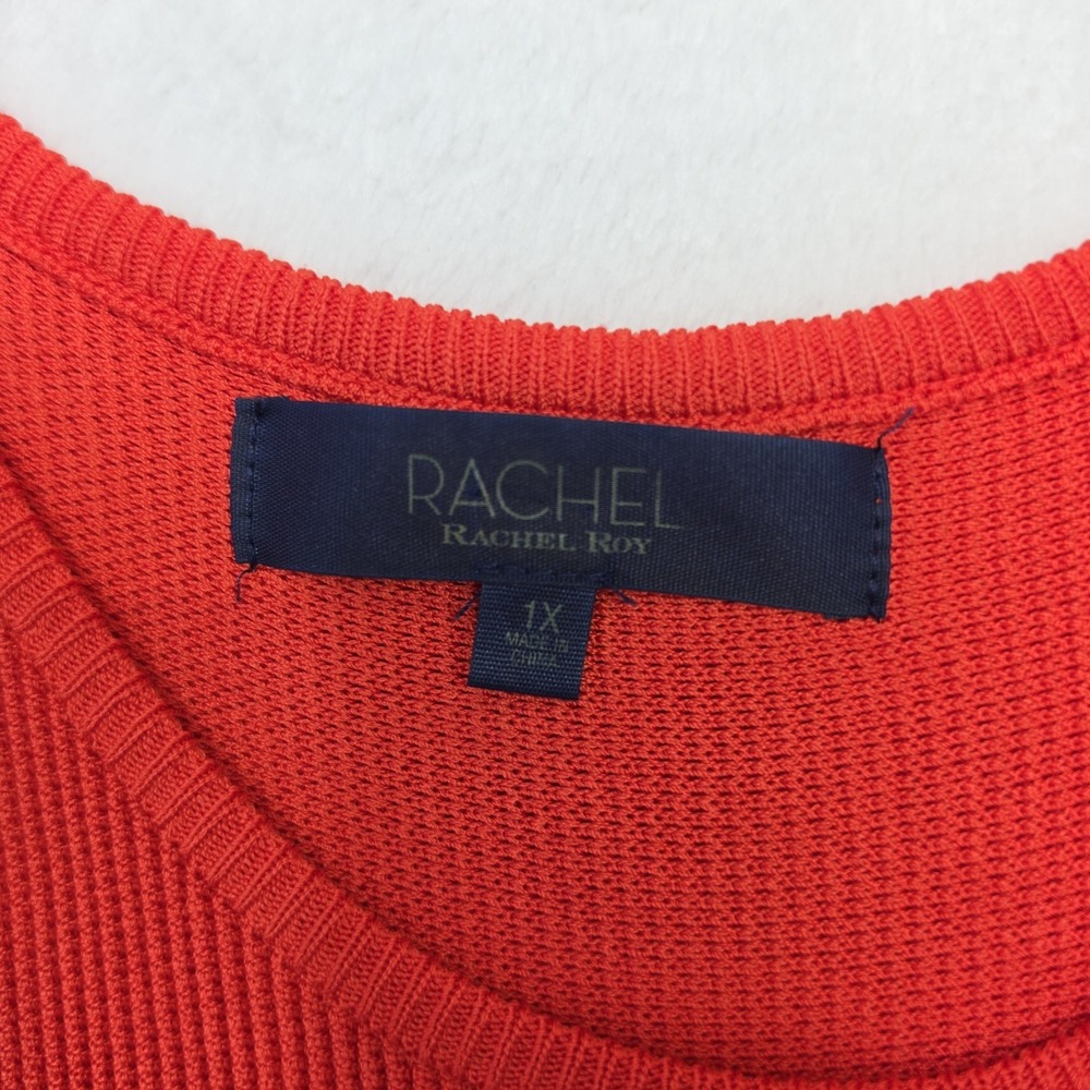 Rachel Roy 1X Orange Ribbed Knit Sleeveless Midi Dress Pleated Hem Plus Size - Picture 2 of 9